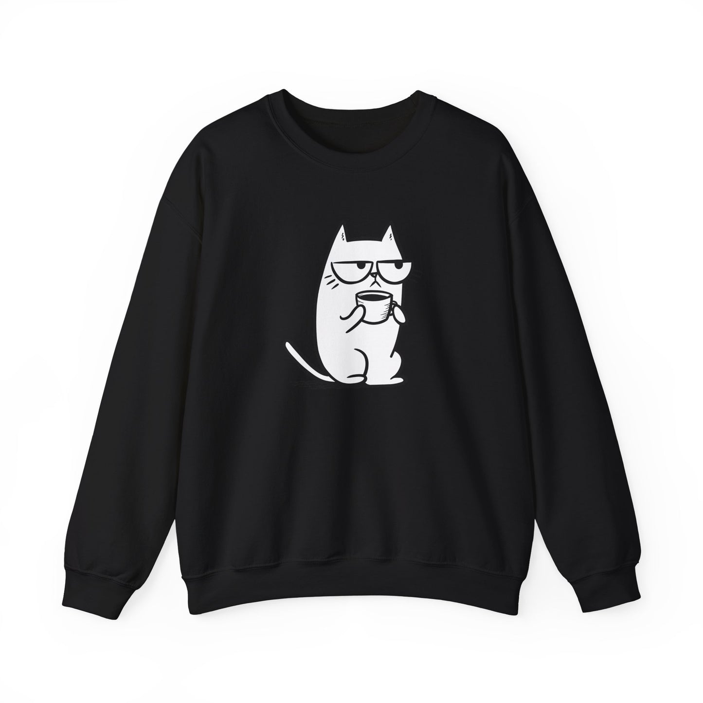 Pull en coton durable – Chat blasé et tasse de café