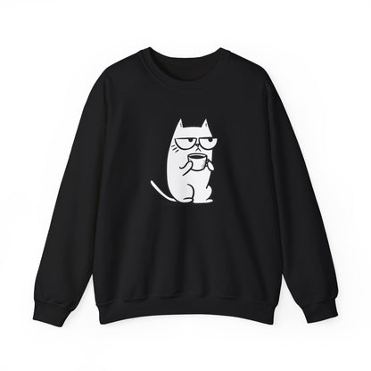 Pull en coton durable – Chat blasé et tasse de café