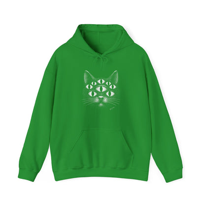 Sweat à capuche en coton durable – Chat psychédélique à 8 yeux