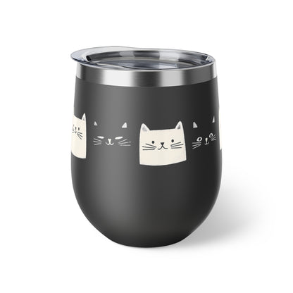 Tasse noire isotherme de 12 oz en inox - Motif adorable de chats