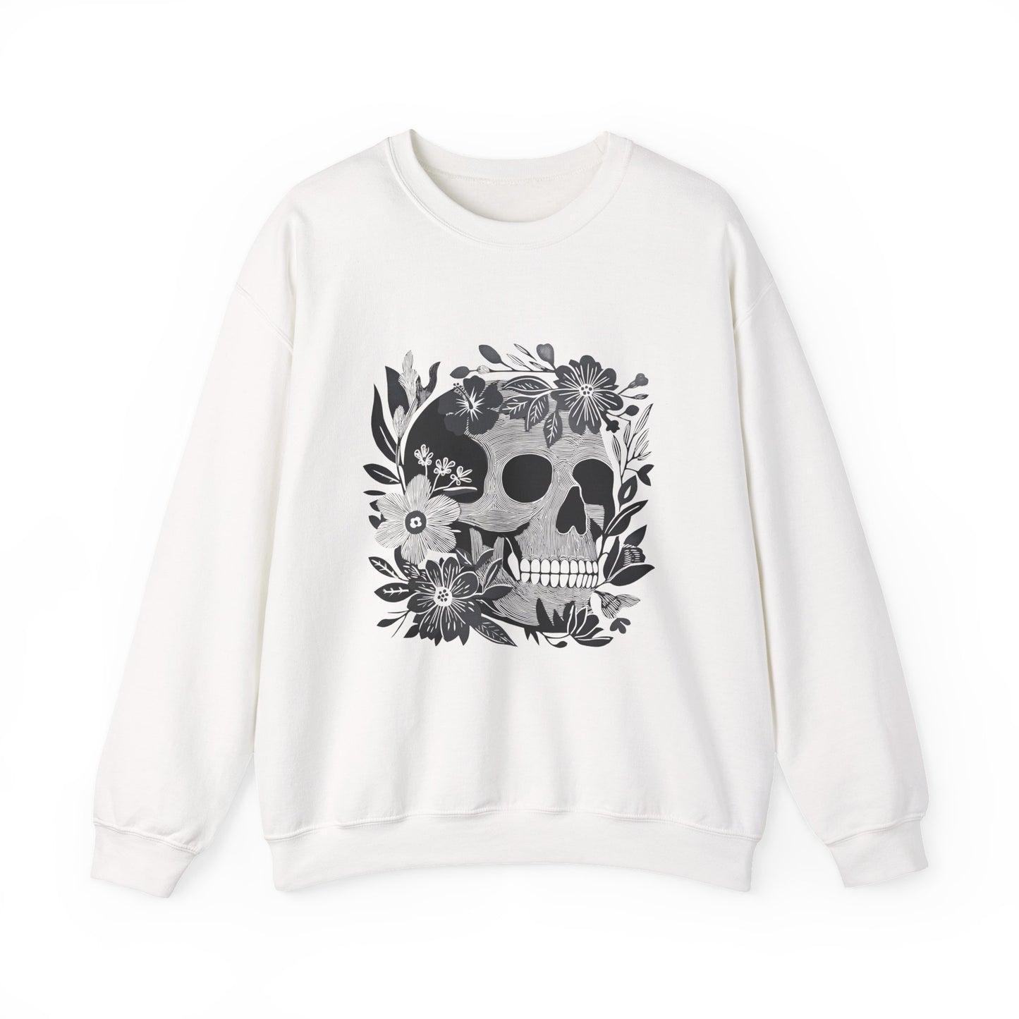 Pull en coton éthique - Crâne fleuri style gothique