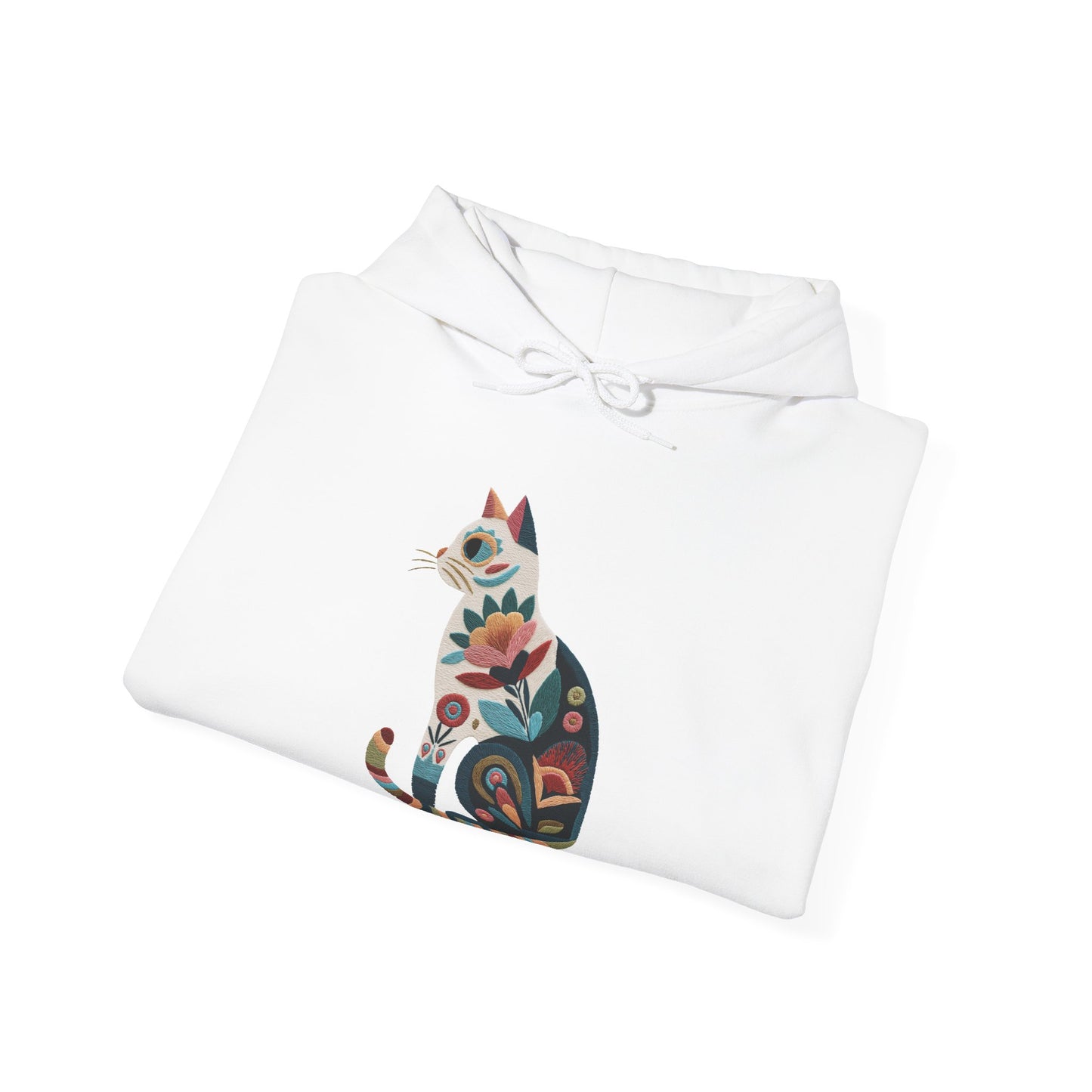 Sweat à capuche en coton durable – Chat au motif fleuri