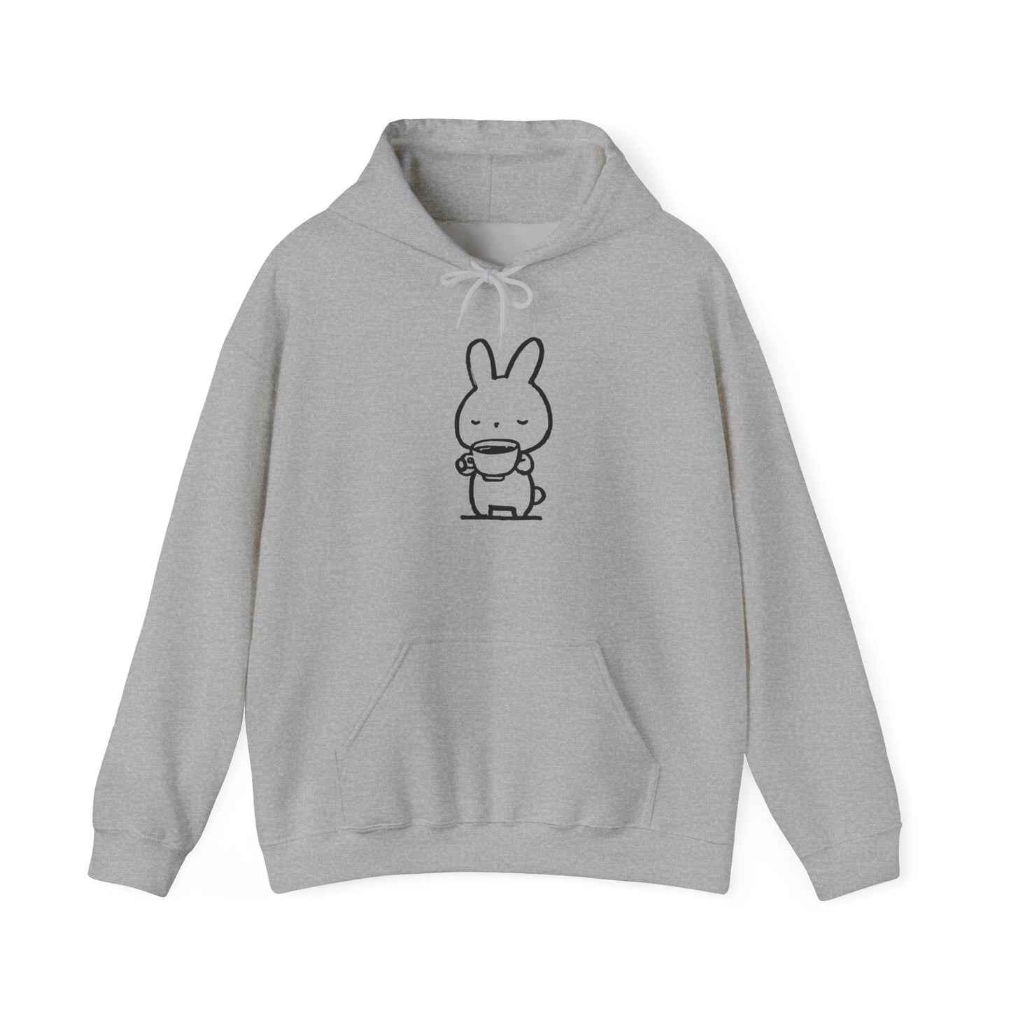 Sweat à capuche en coton durable "Pause Café" – Lapin avec tasse de café