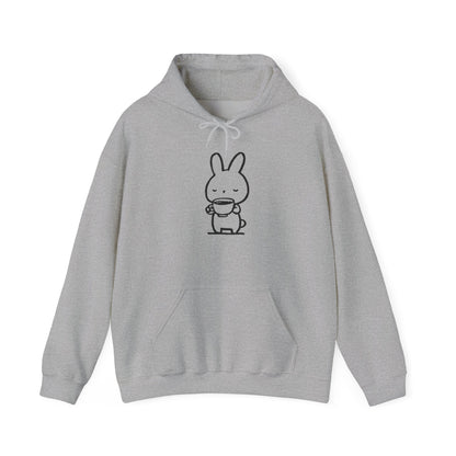 Sweat à capuche en coton durable "Pause Café" – Lapin avec tasse de café