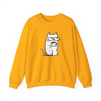 Pull en coton durable – Chat blasé et tasse de café
