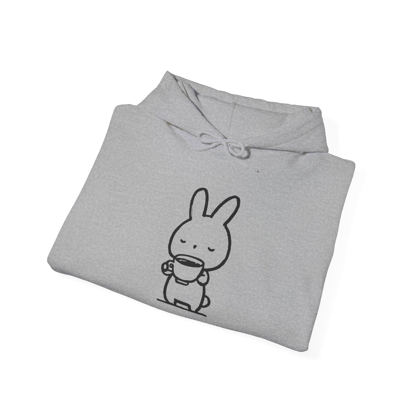 Sweat à capuche en coton durable "Pause Café" – Lapin avec tasse de café