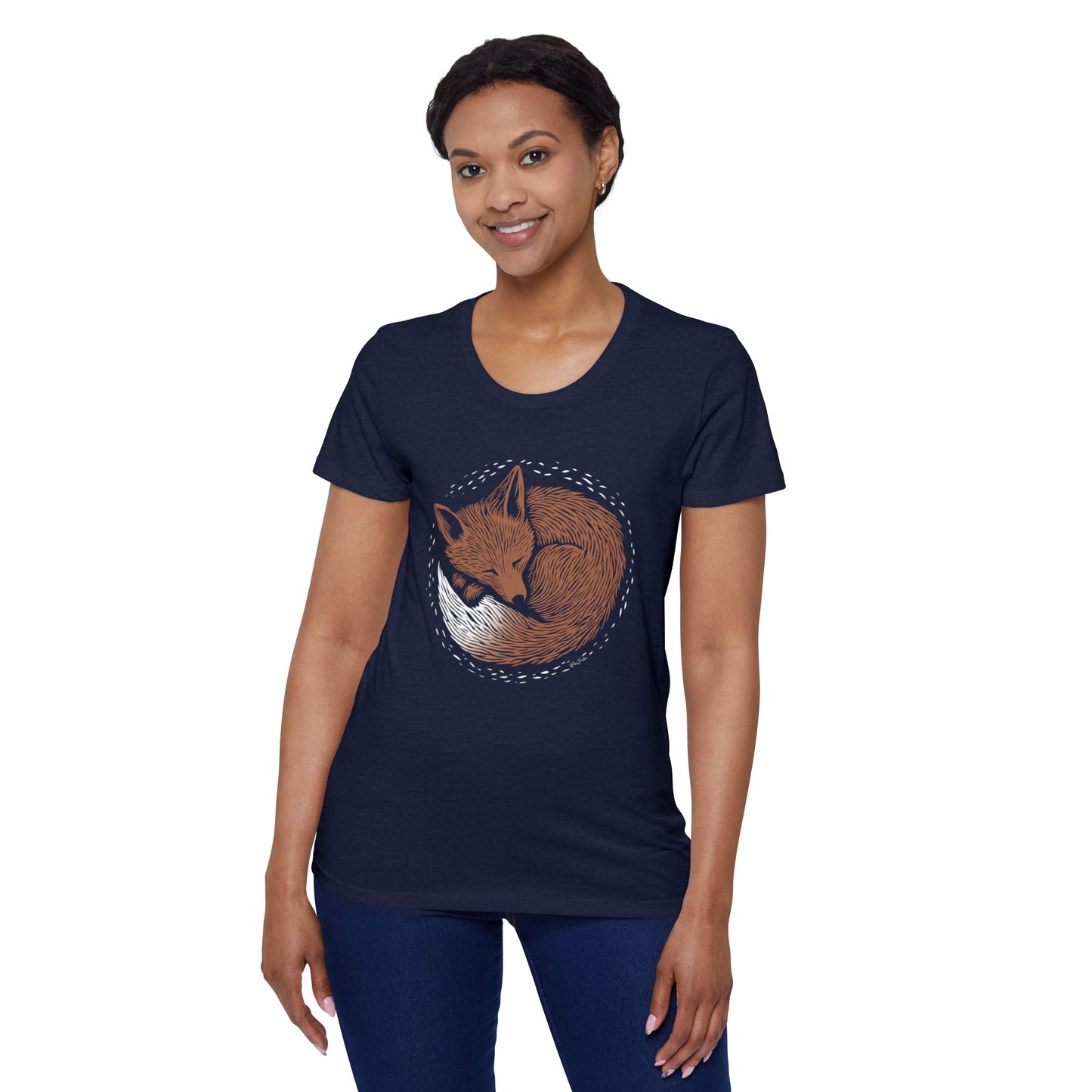 T-shirt en coton bio - Imprimé de renard en style sérigraphie