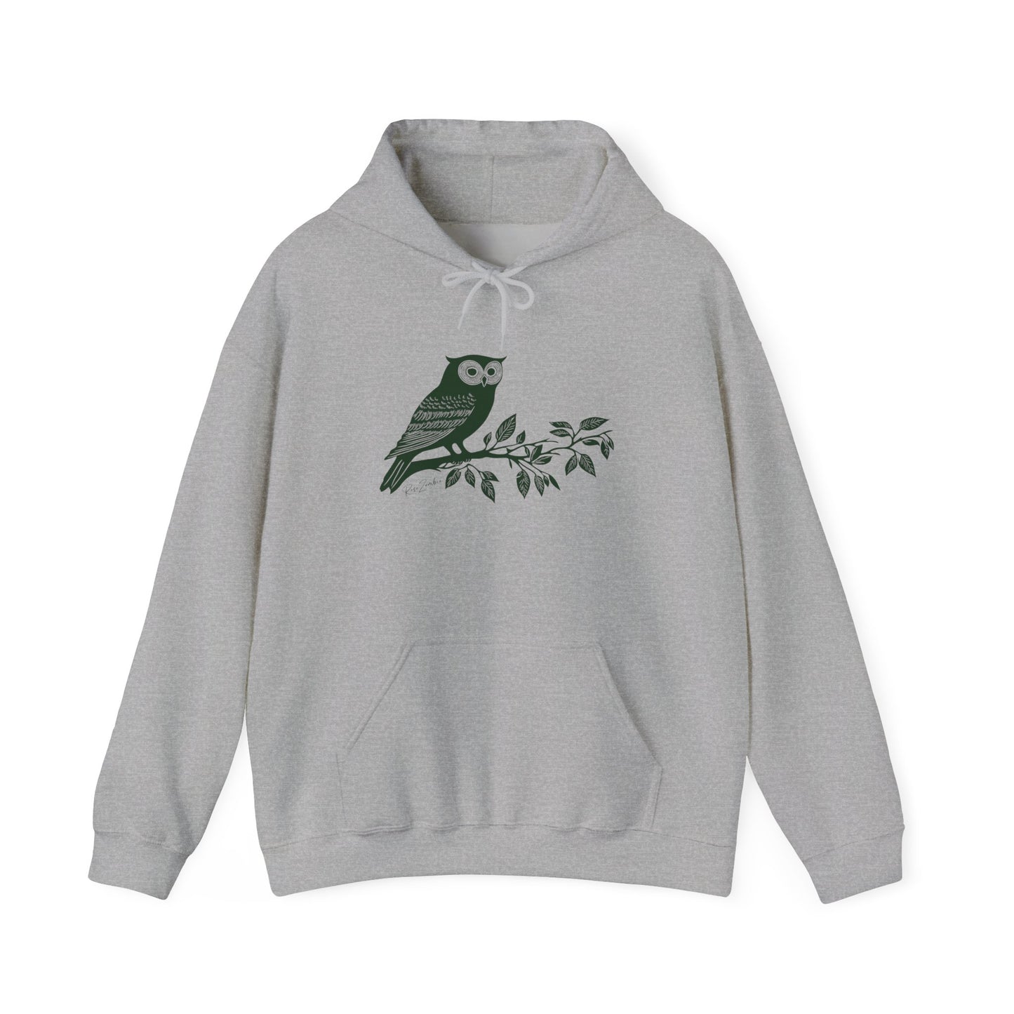 Sweat à capuche en coton durable – Hibou style linogravure