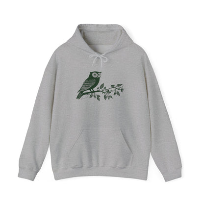 Sweat à capuche en coton durable – Hibou style linogravure