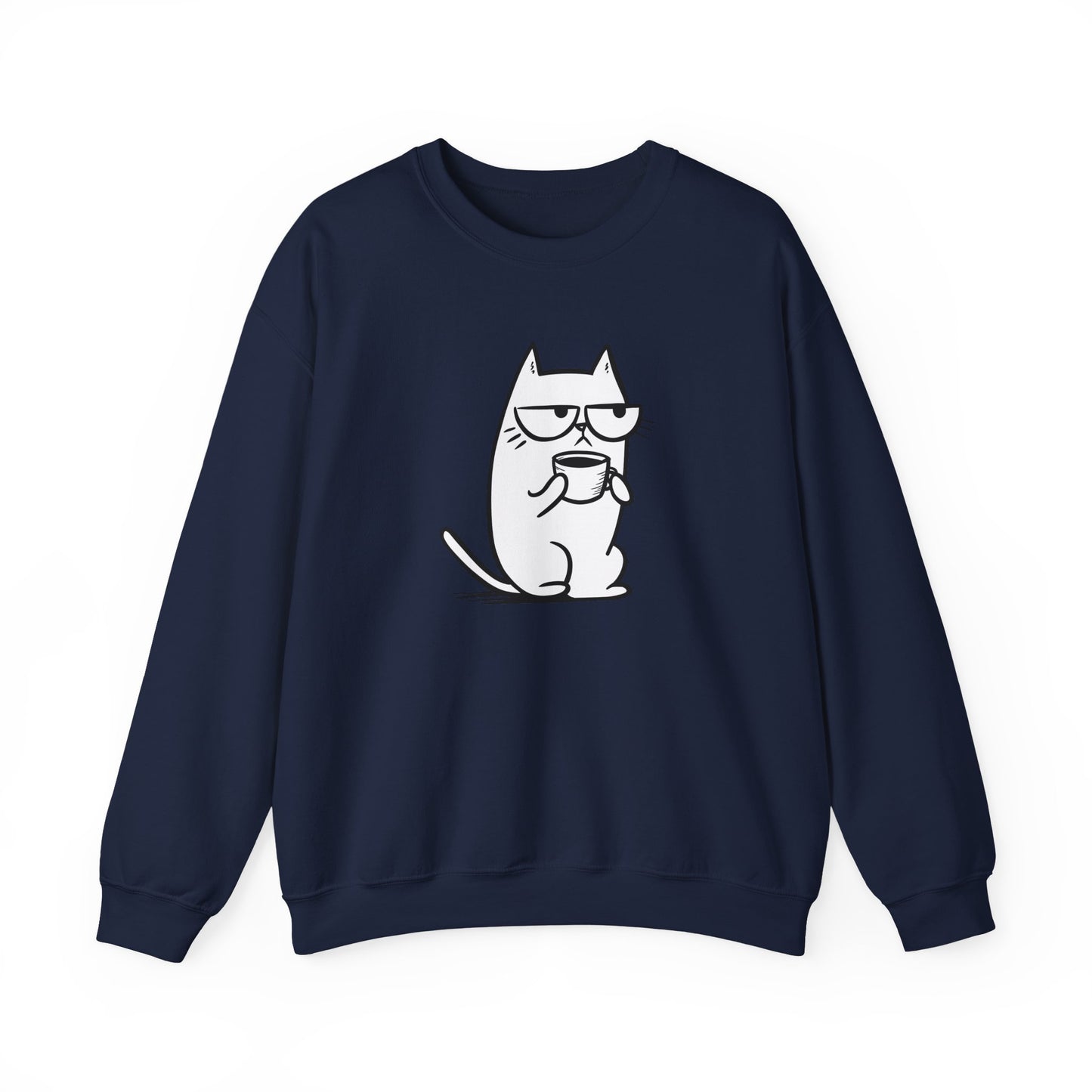 Pull en coton durable – Chat blasé et tasse de café