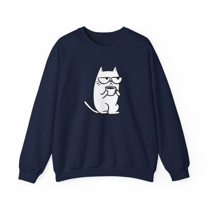 Pull en coton durable – Chat blasé et tasse de café