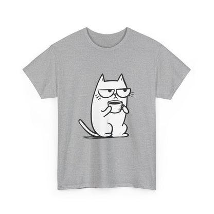 Sustainable Cotton T-Shirt - Sarcastic Cat with Mug