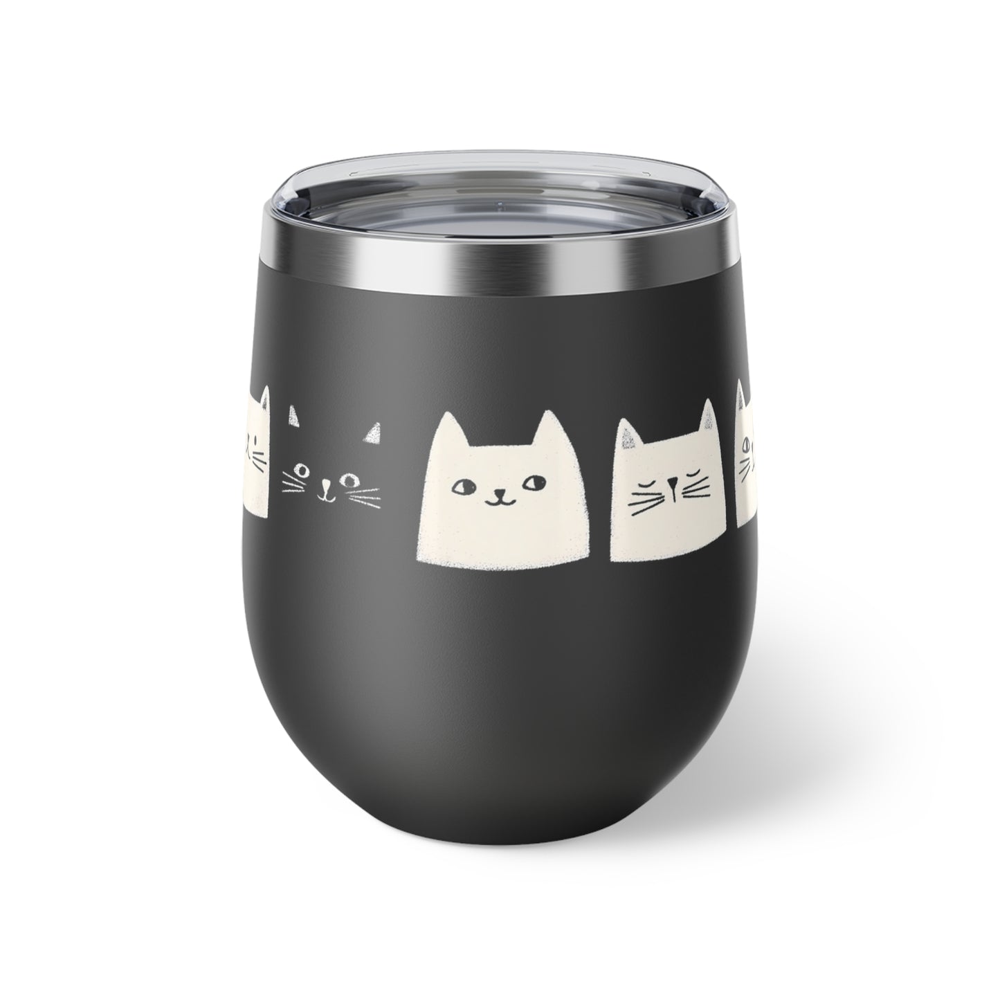 Tasse noire isotherme de 12 oz en inox - Motif adorable de chats