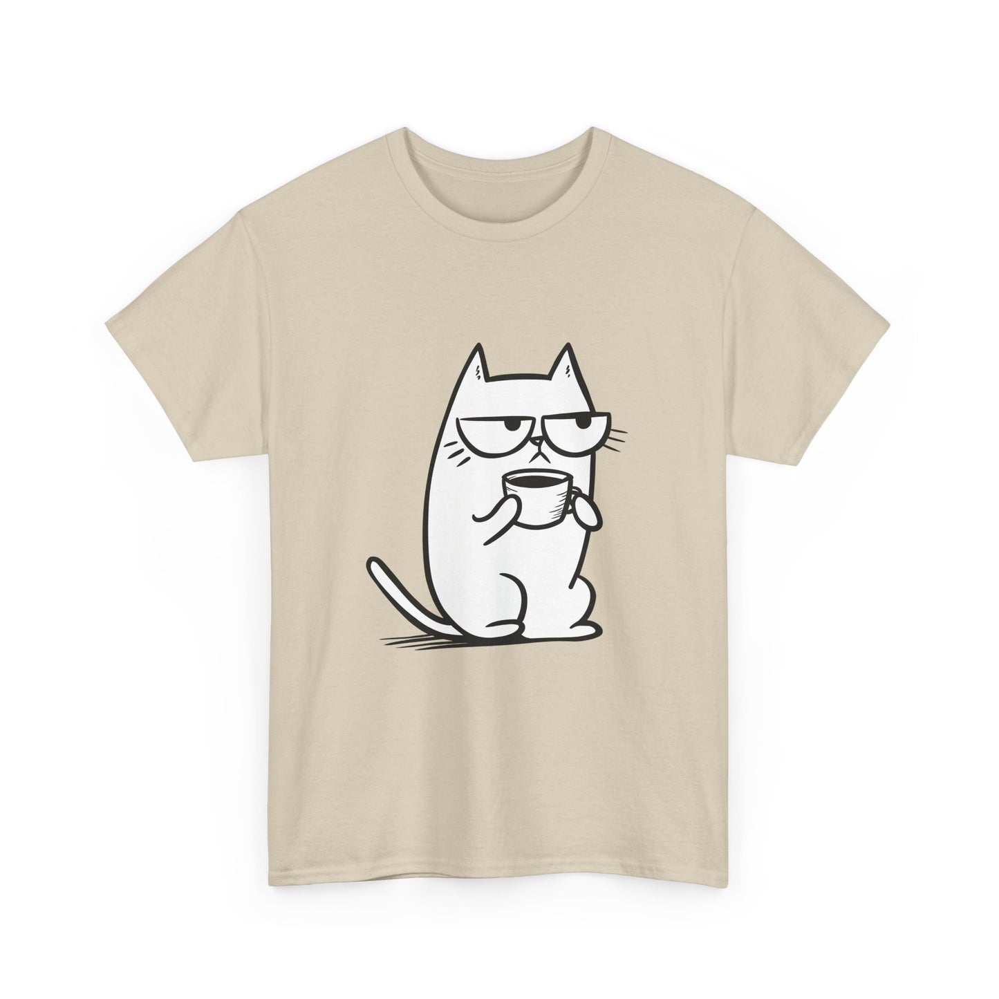 Sustainable Cotton T-Shirt - Sarcastic Cat with Mug