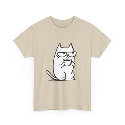 Sustainable Cotton T-Shirt - Sarcastic Cat with Mug
