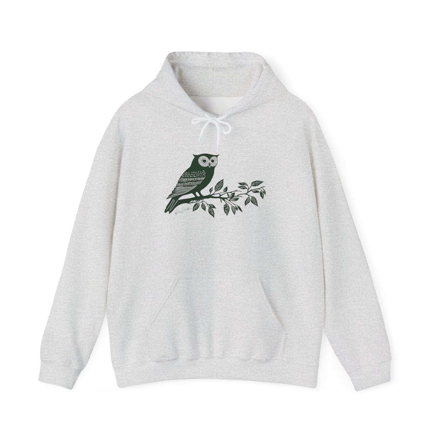 Sweat à capuche en coton durable – Hibou style linogravure