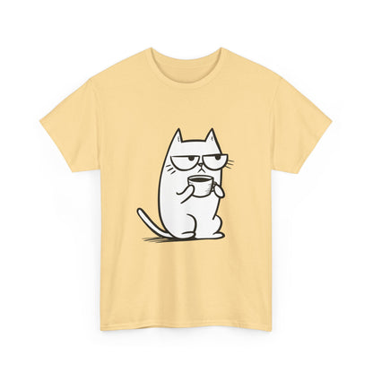 Sustainable Cotton T-Shirt - Sarcastic Cat with Mug