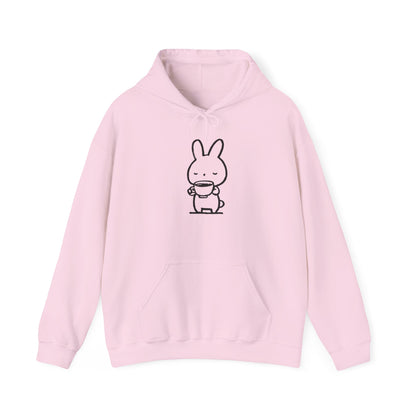 Sweat à capuche en coton durable "Pause Café" – Lapin avec tasse de café