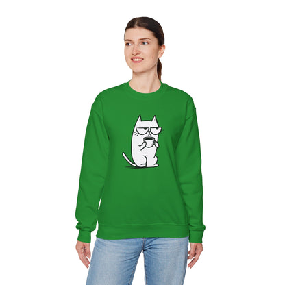 Pull en coton durable – Chat blasé et tasse de café
