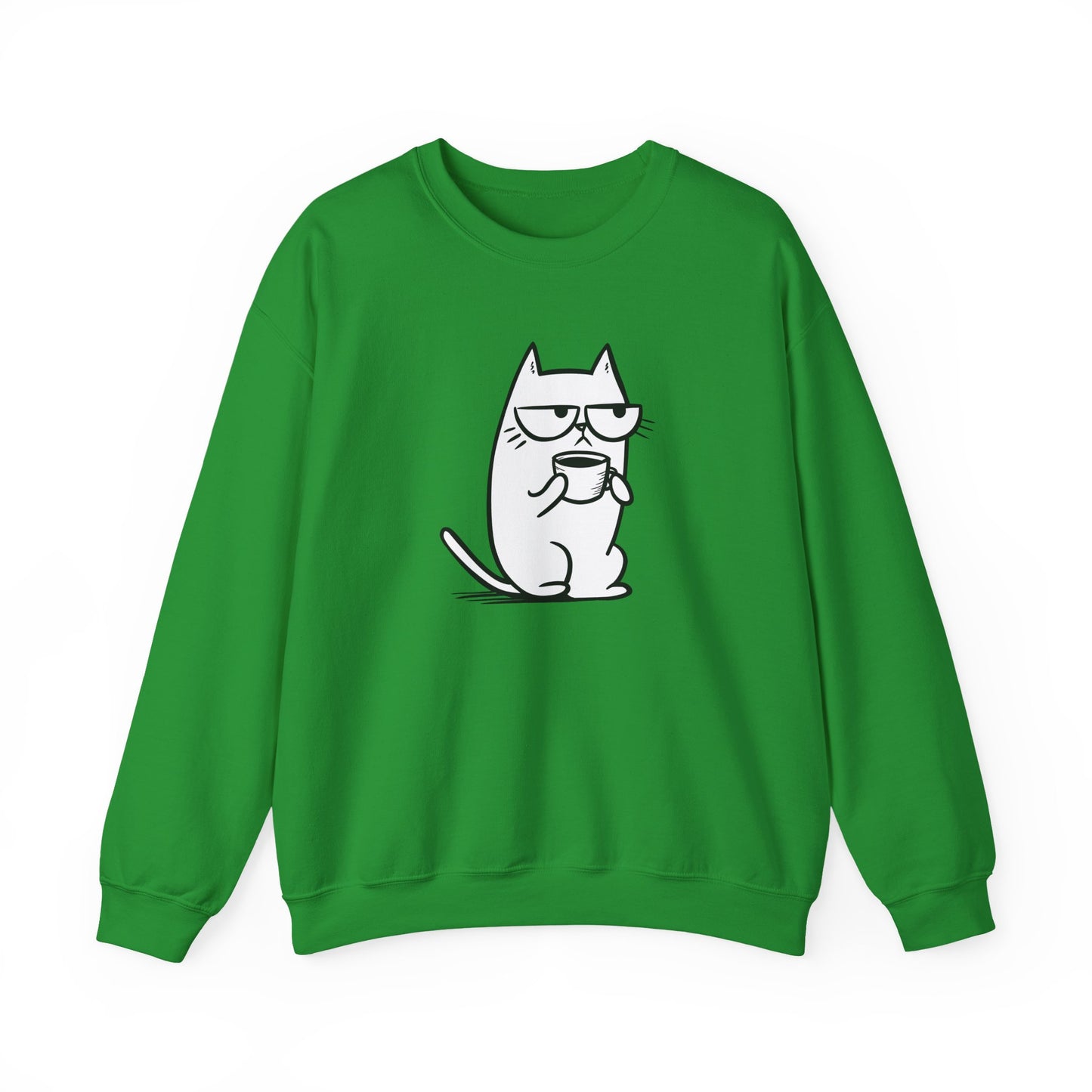 Pull en coton durable – Chat blasé et tasse de café