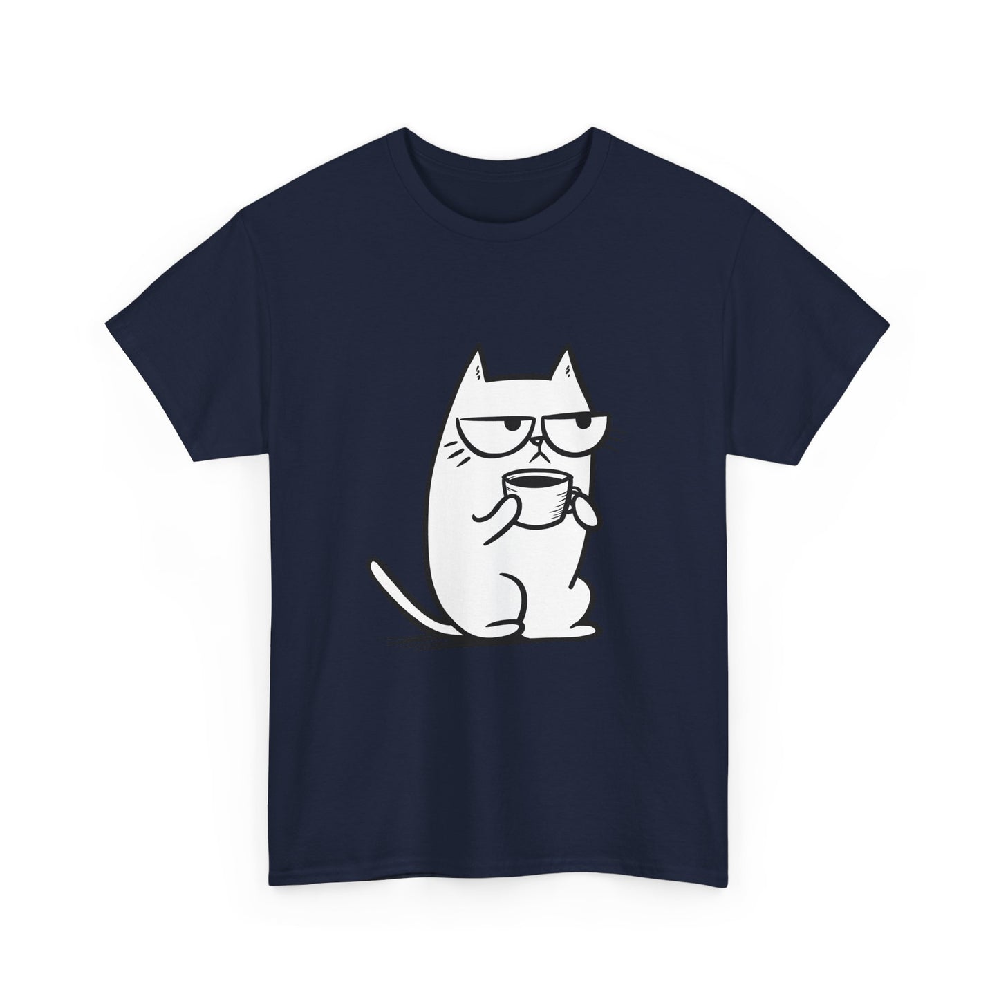 Sustainable Cotton T-Shirt - Sarcastic Cat with Mug