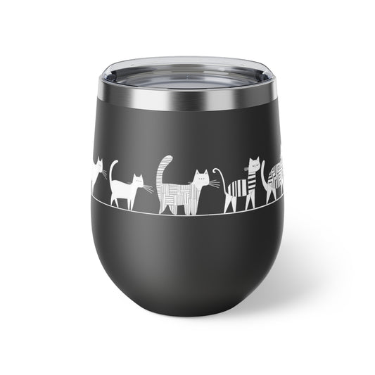 Gobelet 12 oz en inox - Imprimé amusant de chats marchant en file