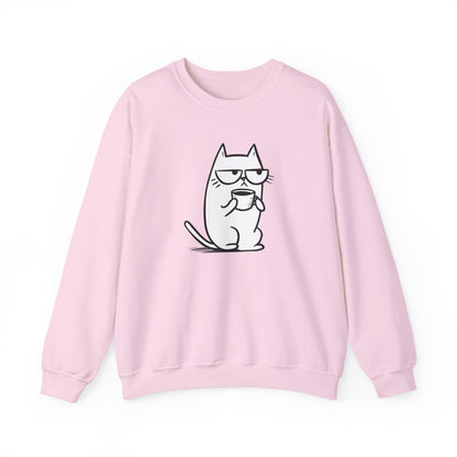 Pull en coton durable – Chat blasé et tasse de café