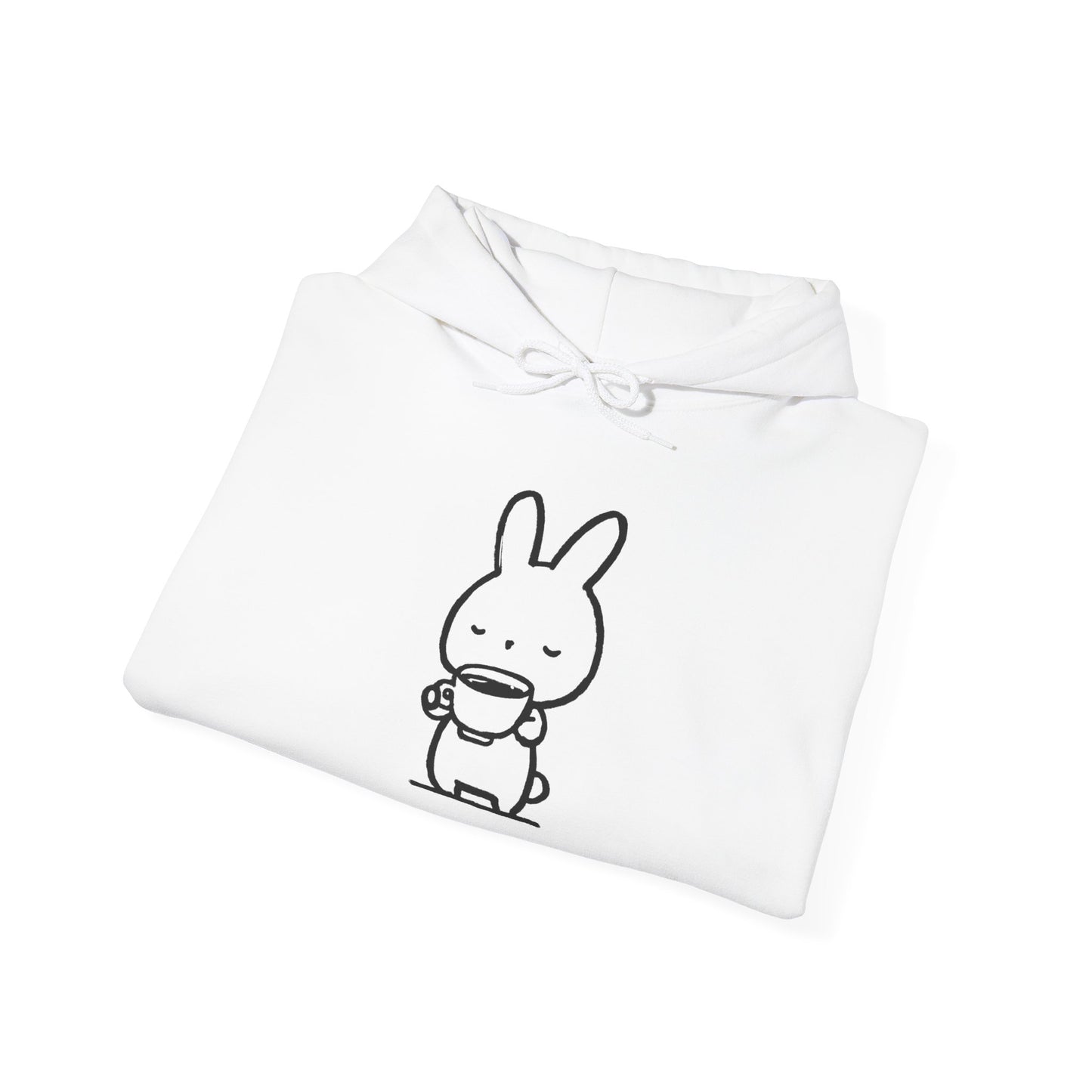 Sweat à capuche en coton durable "Pause Café" – Lapin avec tasse de café