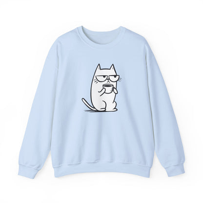 Pull en coton durable – Chat blasé et tasse de café