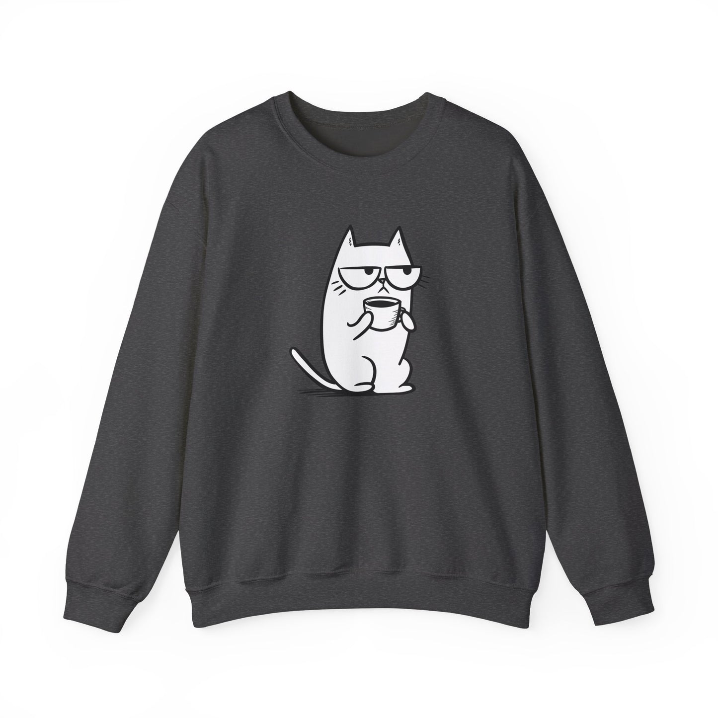 Pull en coton durable – Chat blasé et tasse de café