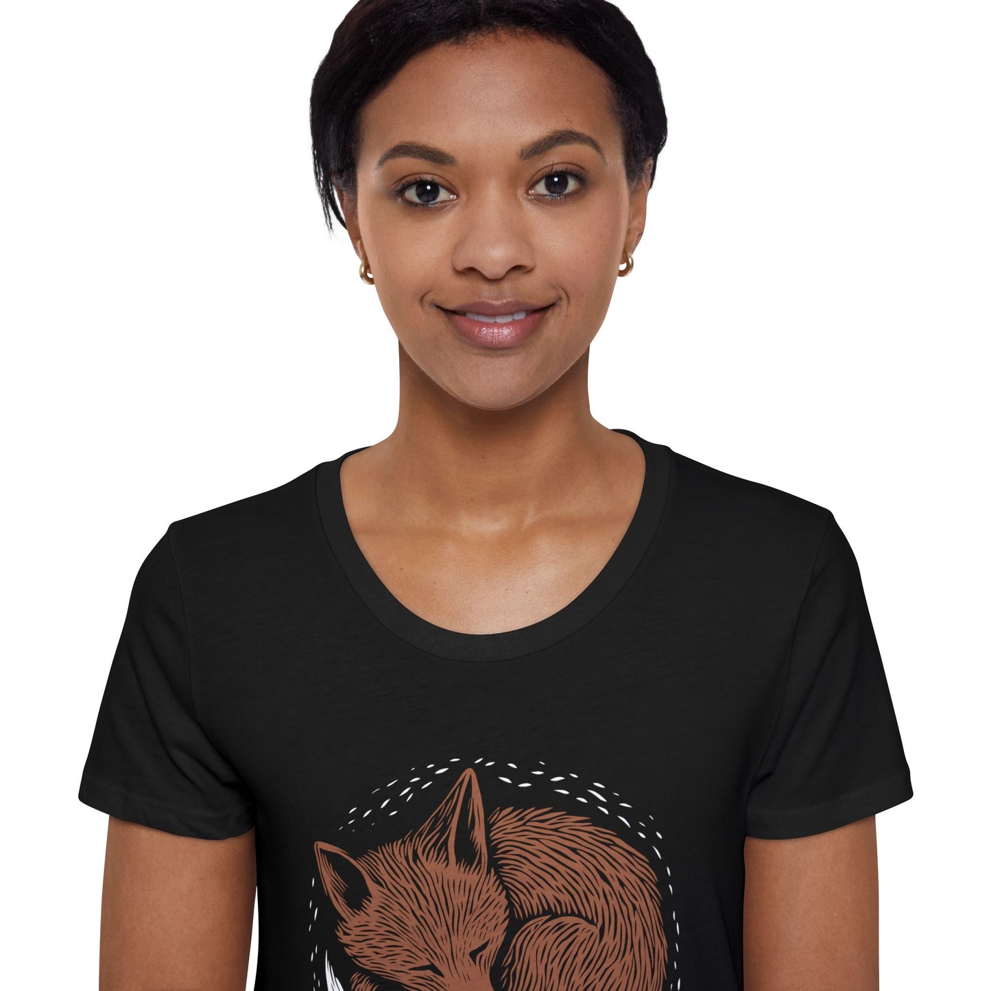 T-shirt en coton bio - Imprimé de renard en style sérigraphie