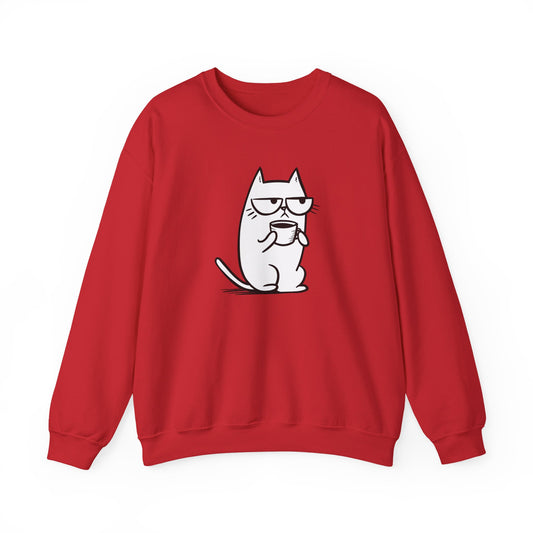 Pull en coton écolo – Chat blasé et tasse de café