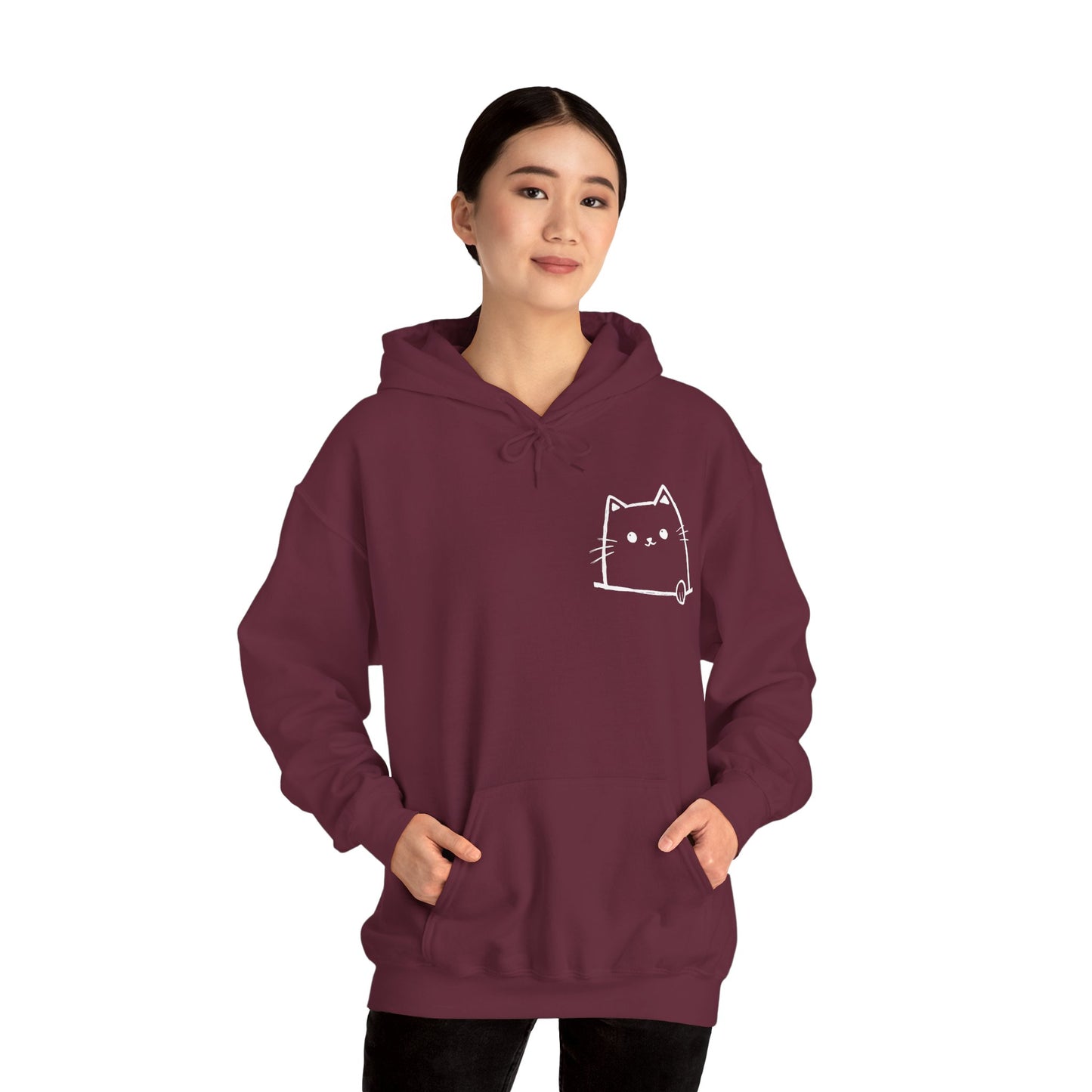 Sweat à capuche en coton durable – Motif de chat minimaliste