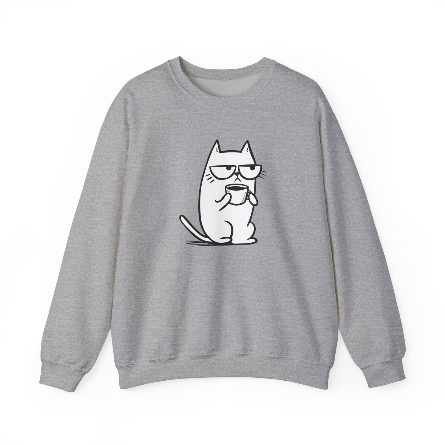 Pull en coton durable – Chat blasé et tasse de café