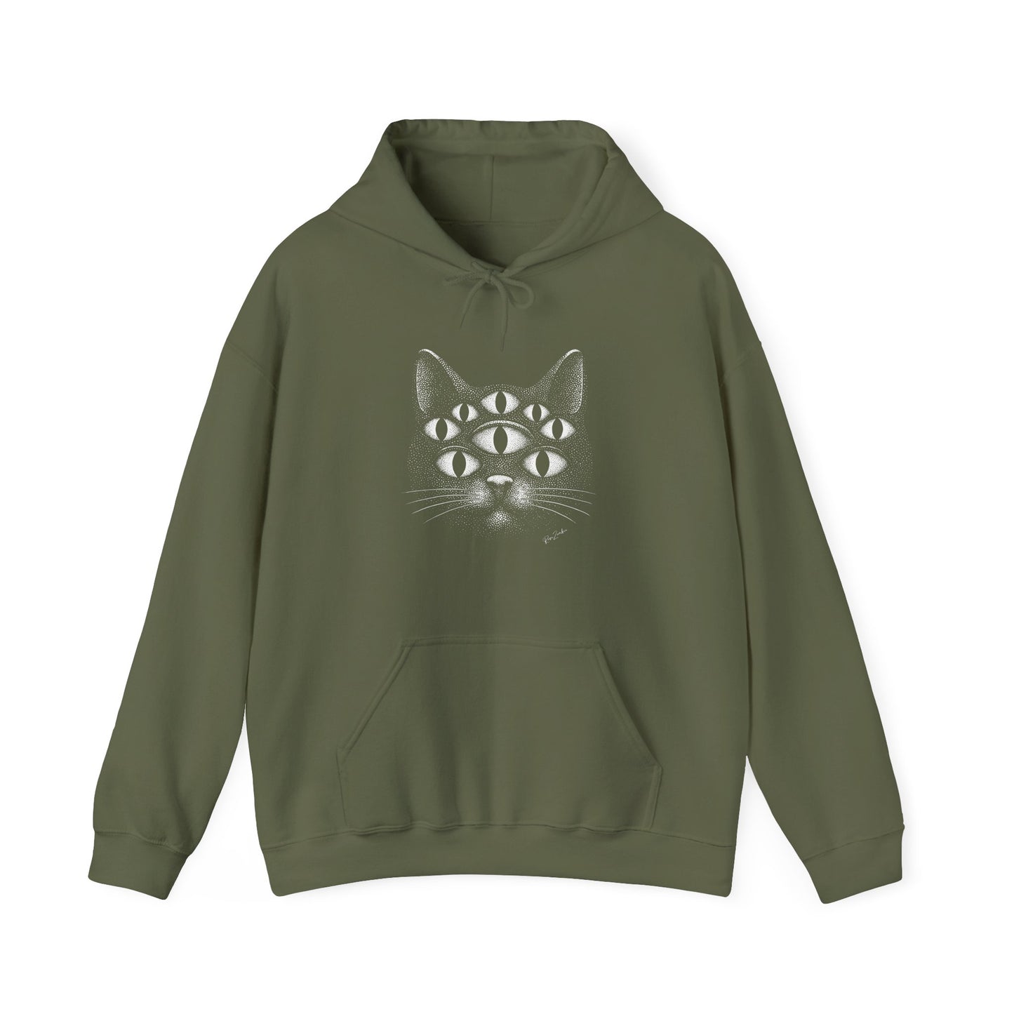 Sweat à capuche en coton durable – Chat psychédélique à 8 yeux
