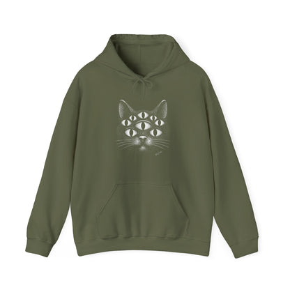 Sweat à capuche en coton durable – Chat psychédélique à 8 yeux