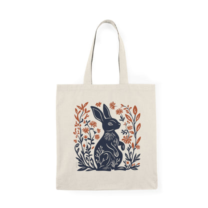 Sac tote beige en coton éthique — Lapin style linogravure