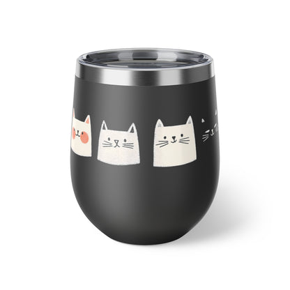 Tasse noire isotherme de 12 oz en inox - Motif adorable de chats
