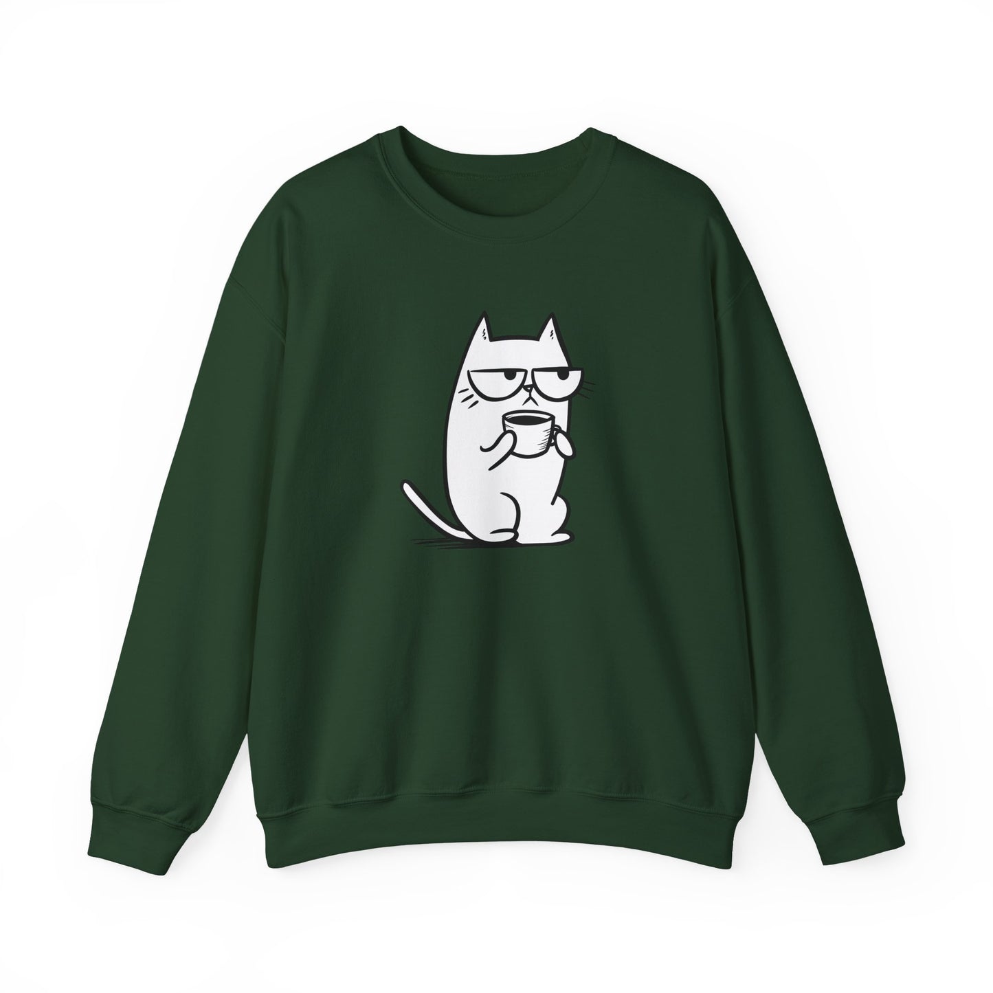 Pull en coton durable – Chat blasé et tasse de café