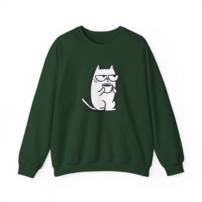 Pull en coton durable – Chat blasé et tasse de café