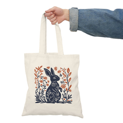 Sac tote beige en coton éthique — Lapin style linogravure