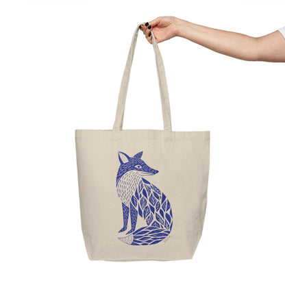 Sac tote écolo — Renard linogravure bleu cobalt