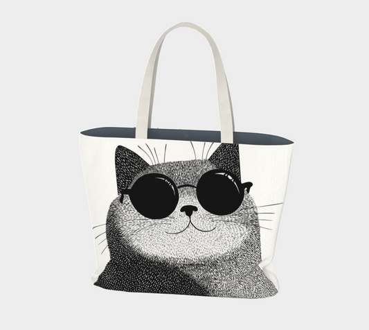 Sac tote large en coton éthique - Chat cool