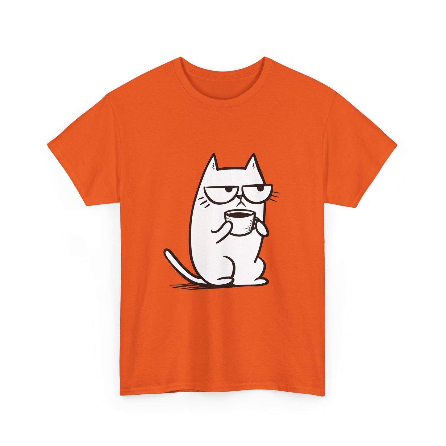 Sustainable Cotton T-Shirt - Sarcastic Cat with Mug