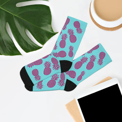 Chaussettes écolo - Motif tropical d'ananas - rose zombie