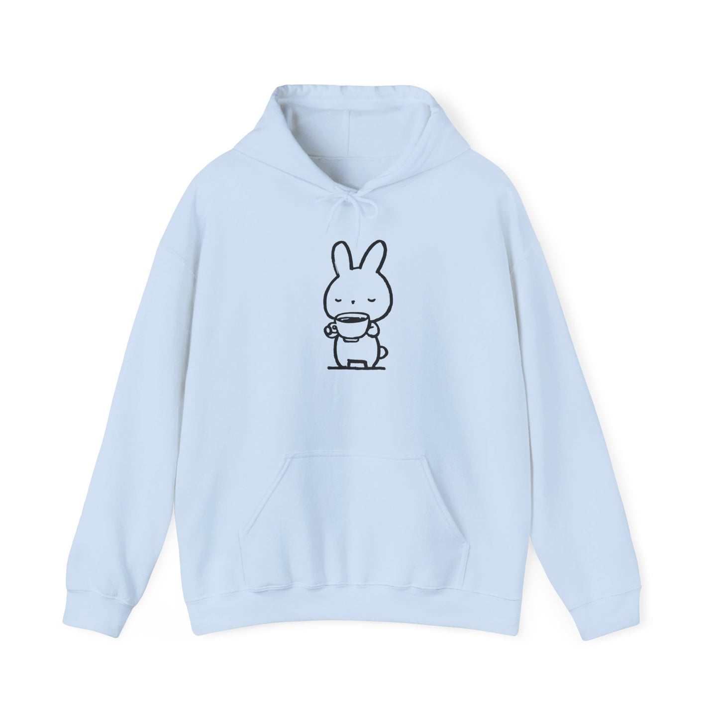 Sweat à capuche en coton durable "Pause Café" – Lapin avec tasse de café