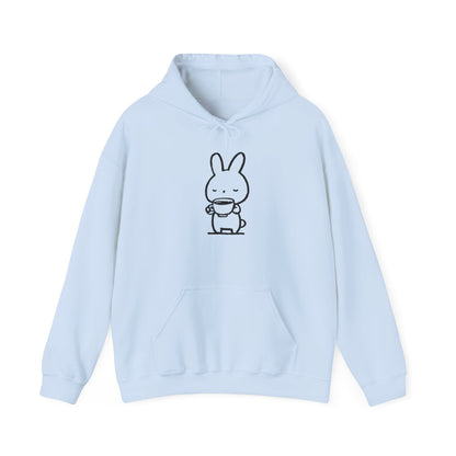 Sweat à capuche en coton durable "Pause Café" – Lapin avec tasse de café