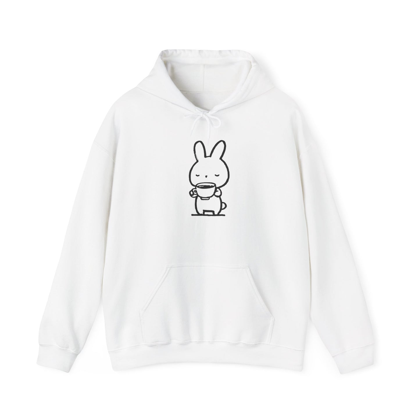 Sweat à capuche en coton durable "Pause Café" – Lapin avec tasse de café