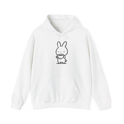 Sweat à capuche en coton durable "Pause Café" – Lapin avec tasse de café