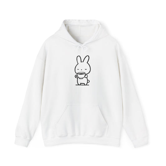 Sweat à capuche en coton durable "Pause Café" – Lapin avec tasse de café